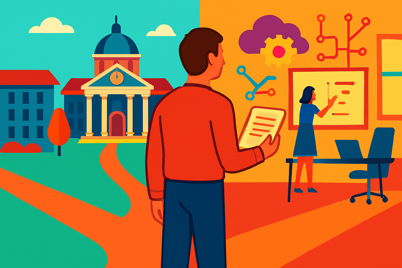 A clean professional illustration showing a single person s - Startup Lawyer